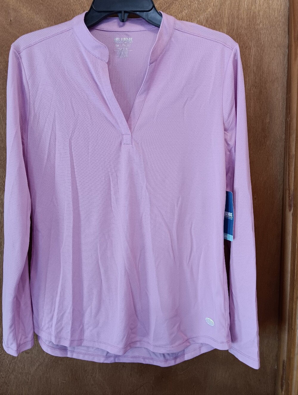Reel Legends Women's Pink Long-Sleeve Split-Neck Top